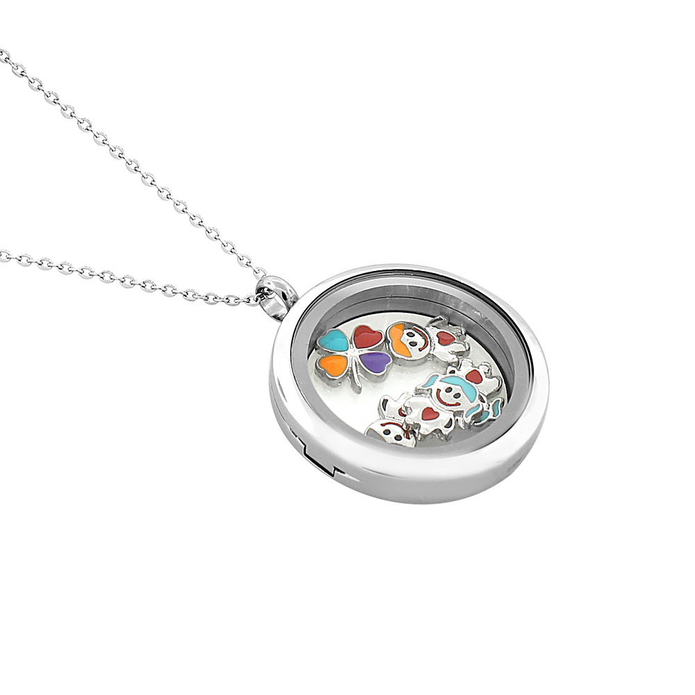 Stainless Steel Silver-Tone Floating Charms Kids Glass Locket